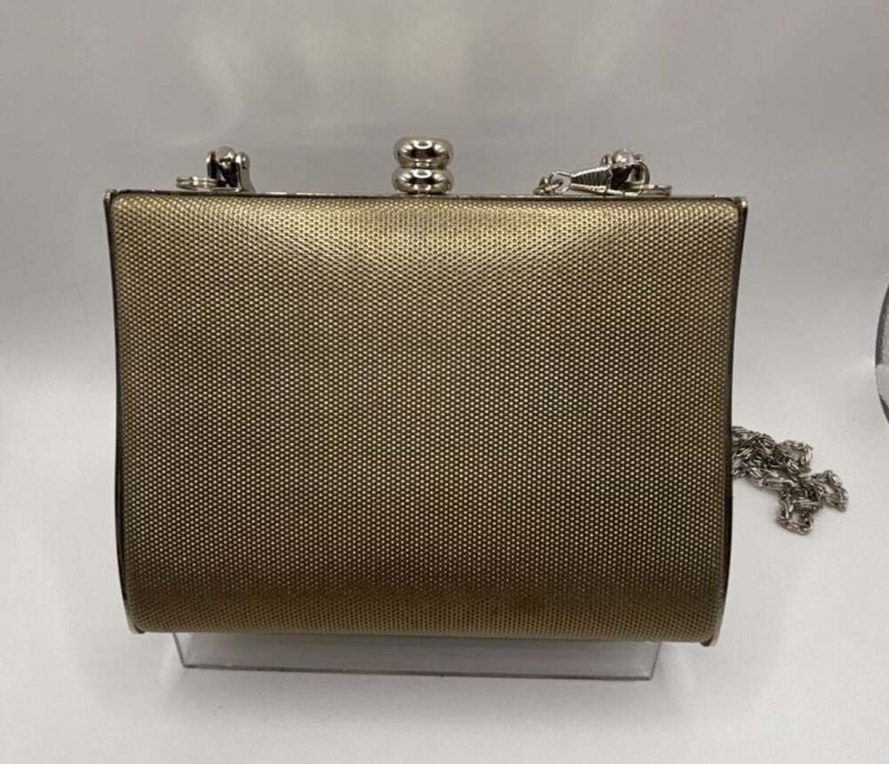 Sasha Gold Textured Hard Case Clutch Evening Bag